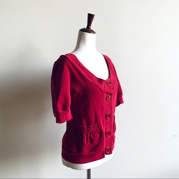 Red hooded sweatshirt Retro cardigan style - Picture 2 of 11